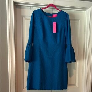 Lilly Pulitzer Blue Sheath Dress 3/4 Sleeve Crew Neck